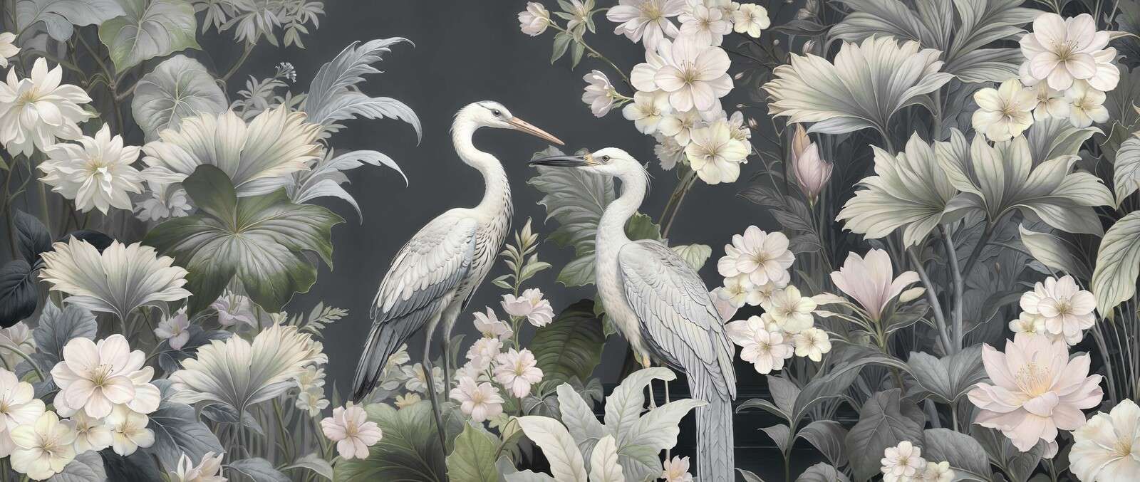 Hérons blancs dans le jardin botanique