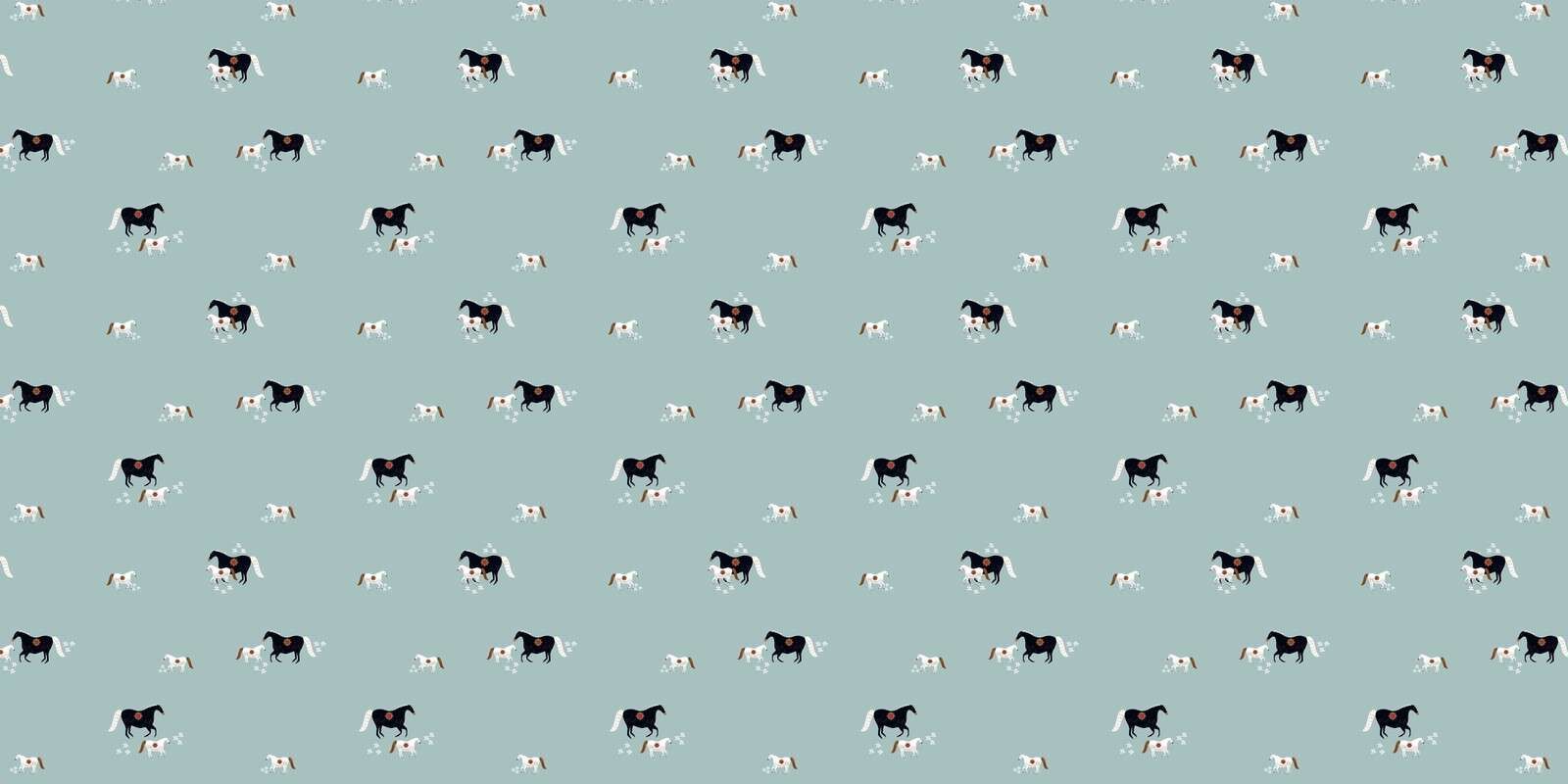 Prairie à chevaux avec chevaux fleuris