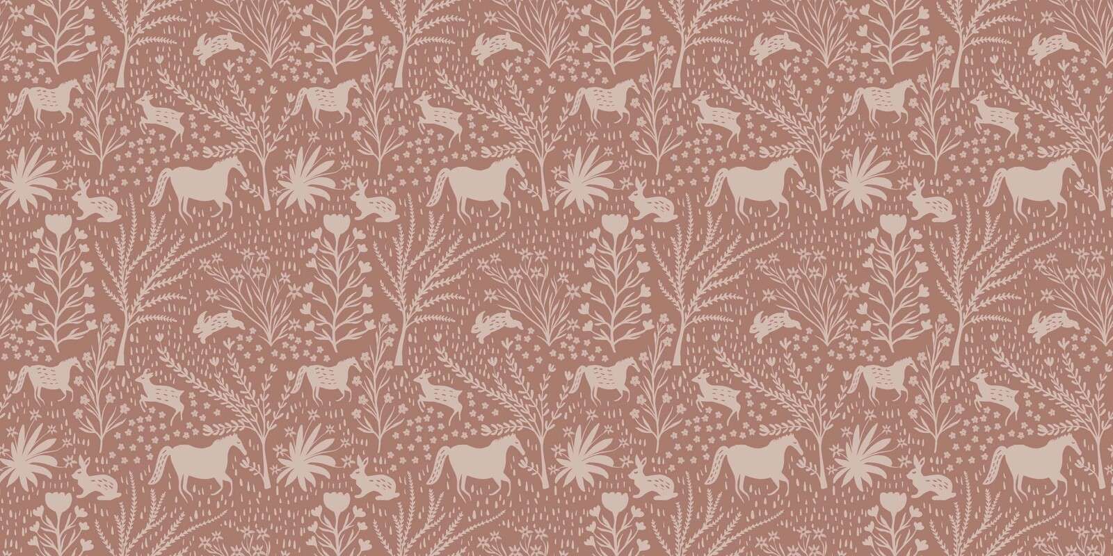 Prairie de fleurs sauvages avec des cerfs et des lièvres