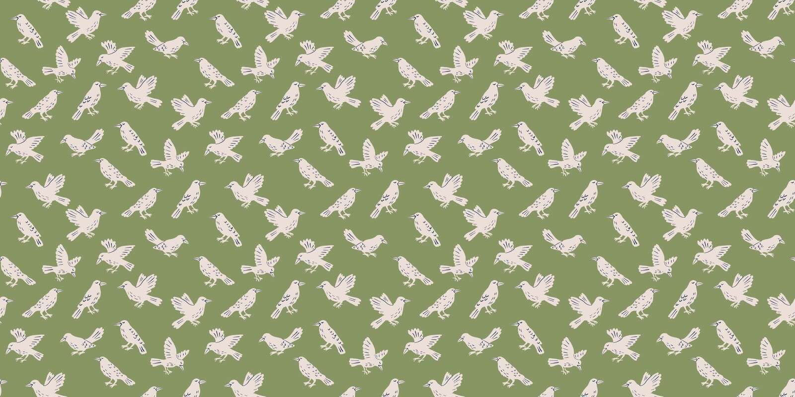 Oiseaux chanteurs blancs sur vert olive