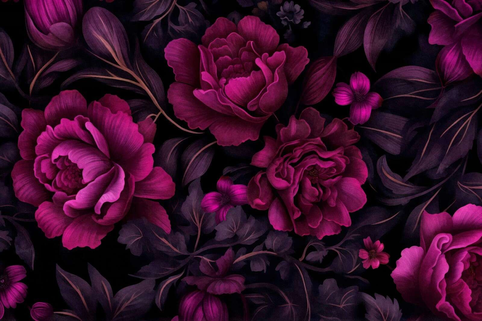Fleurs en velours sombres et mélancoliques, rose fuchsia