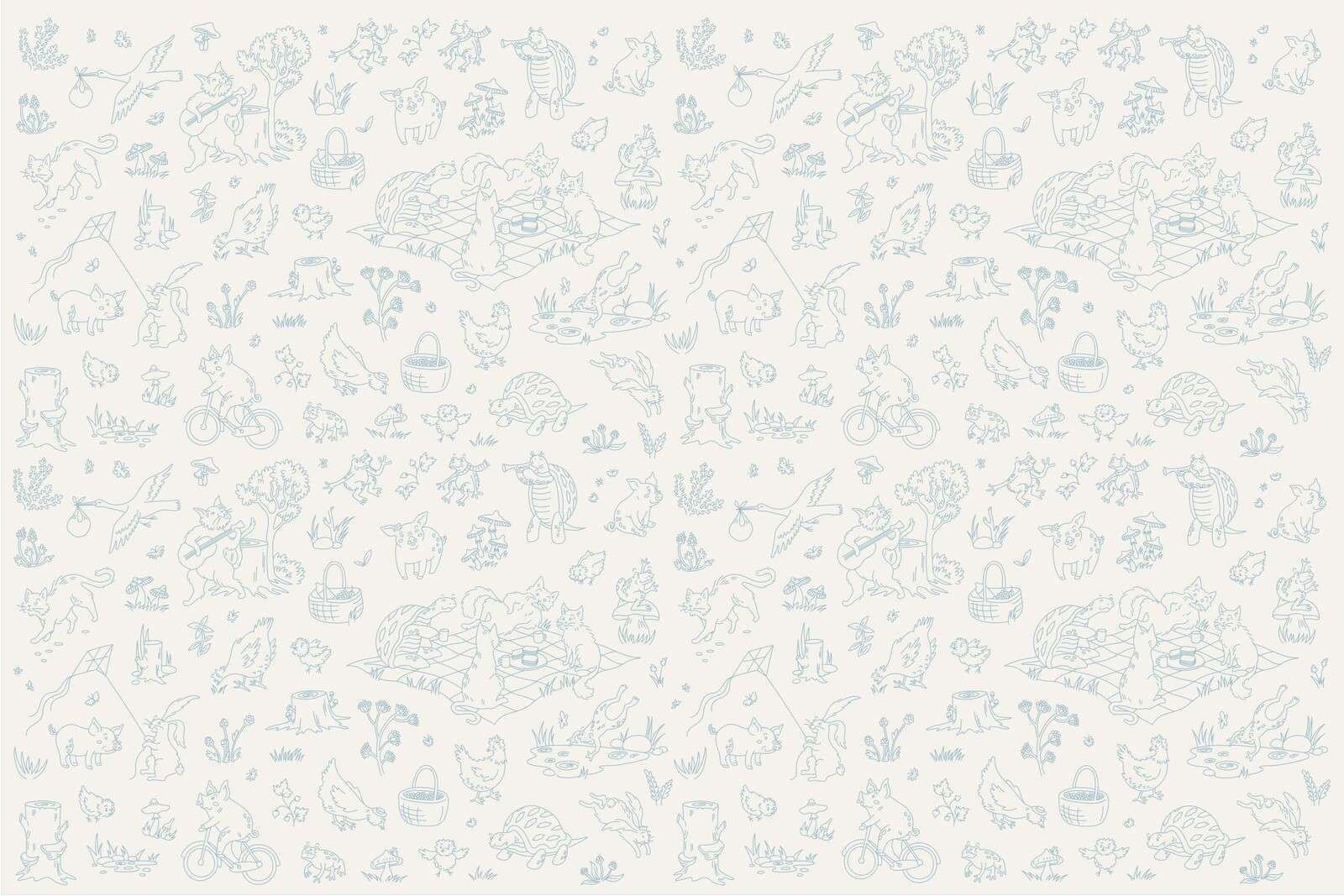 Animaux de la forêt calme imprimé beige et bleu