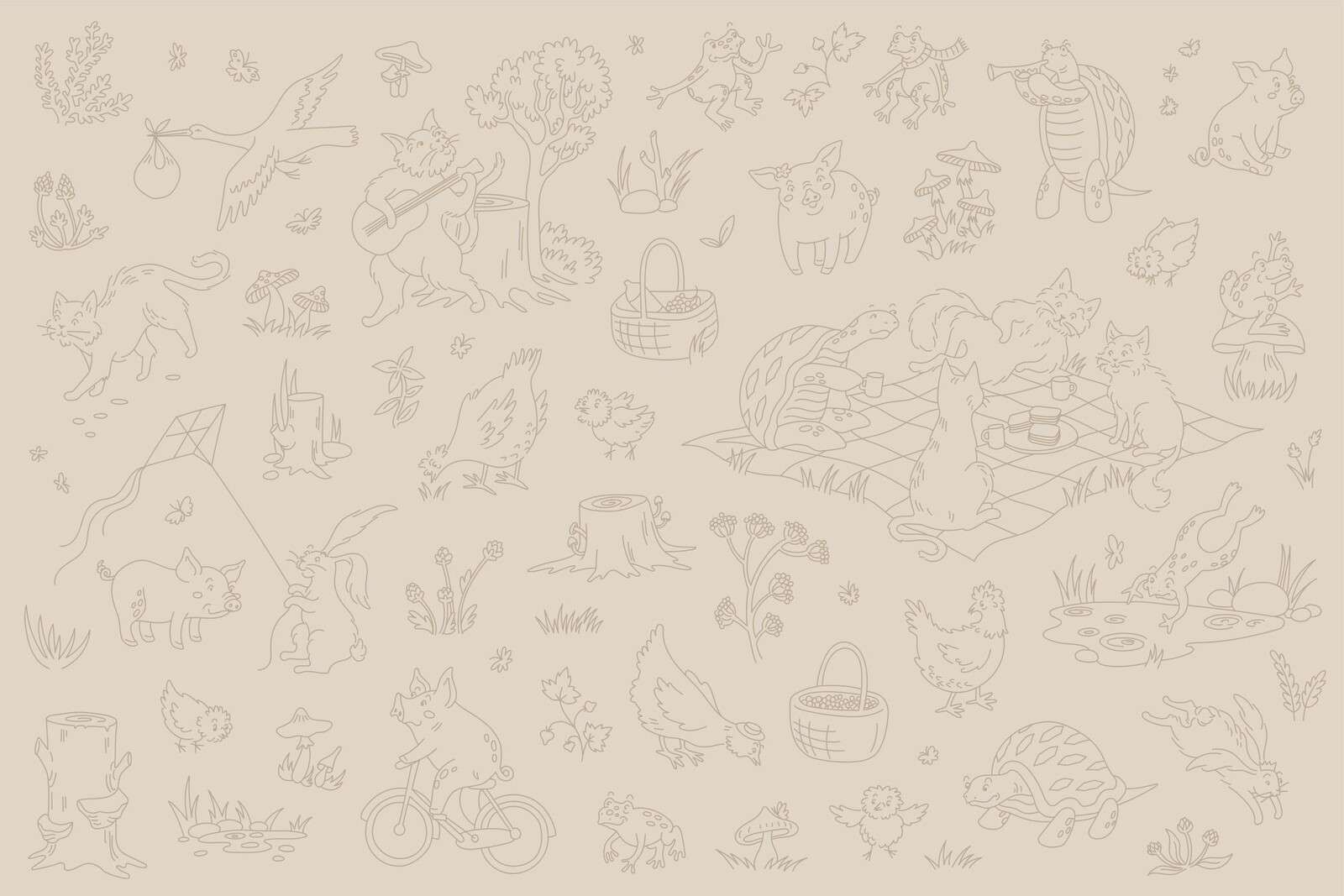 Animaux de la forêt, calmes, beige et marron