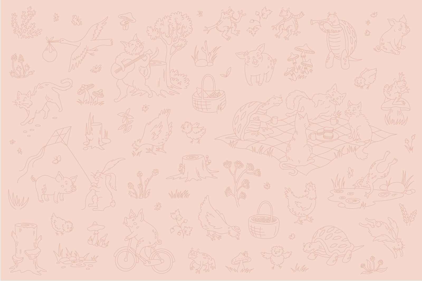 Animaux de forêt calmes roses