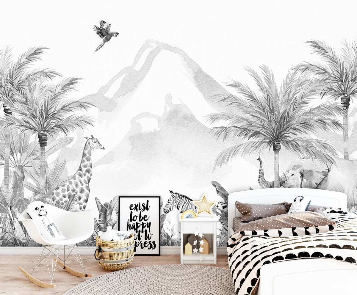 Animaux De La Jungle En Noir Et Blanc Papier Peint