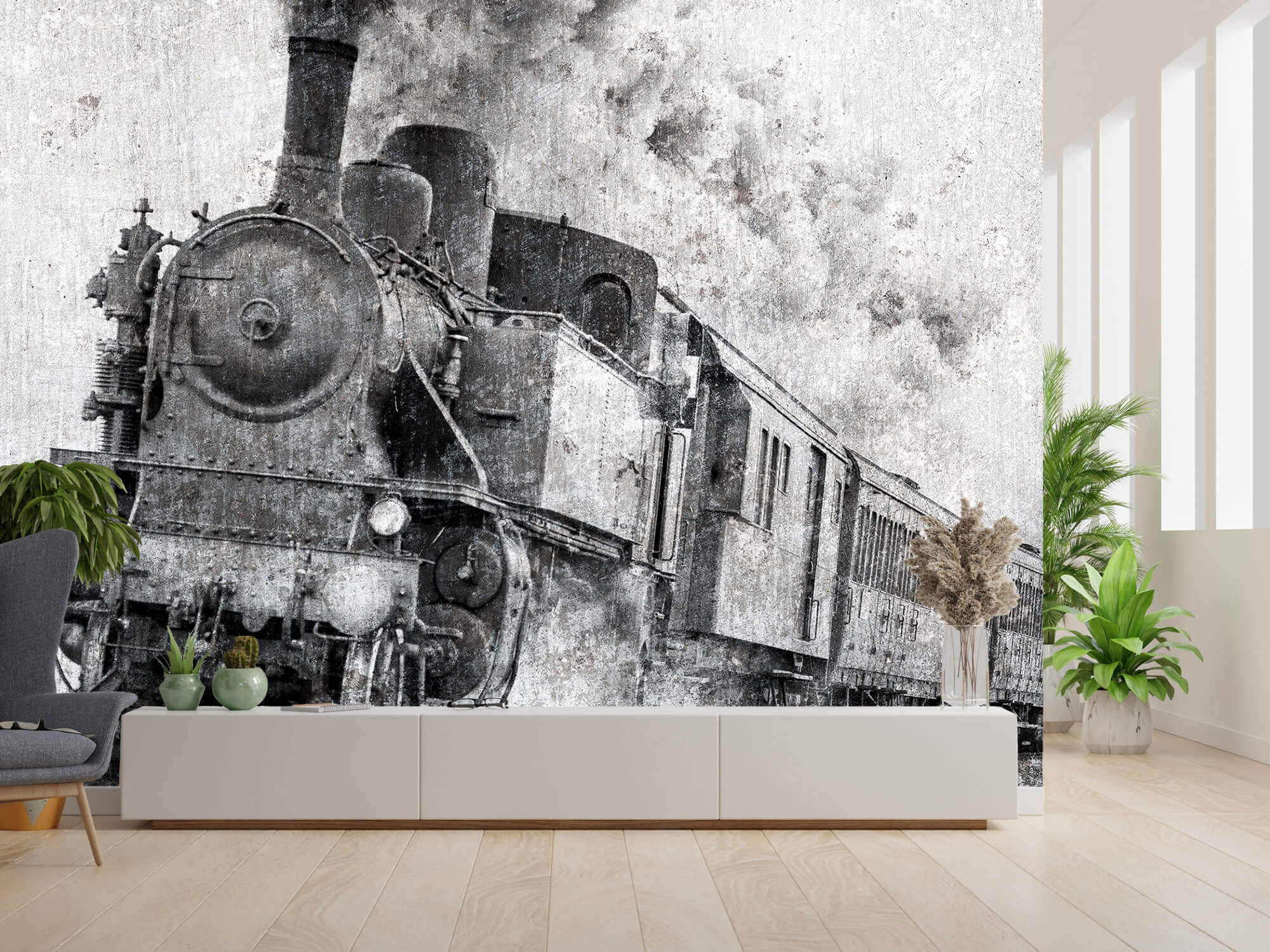 Herbes Papier peint papier peint la fresque Locomotive à vapeur 311388 _ venmvt 